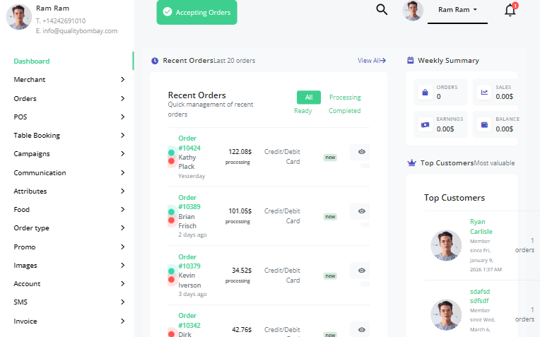 Restaurant Dashboard
